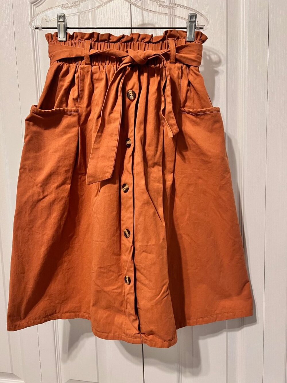 Sadie & Love Midi A Line Button Down Belted Skirt-Small-Cottage core-Copper